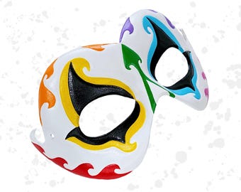 Harlequin leather costume mask - rainbow colour - ready to ship - carnival/circus/masquerade mask