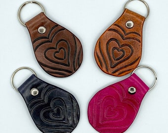 Leather Heart Keyring - Made to Order - Personalised Key Fob - Valentine Gift - Small Gift - Love Heart - Keychain