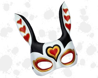 Heart Rabbit half-face leather costume mask - Made to Order - masquerade/cosplay/halloween