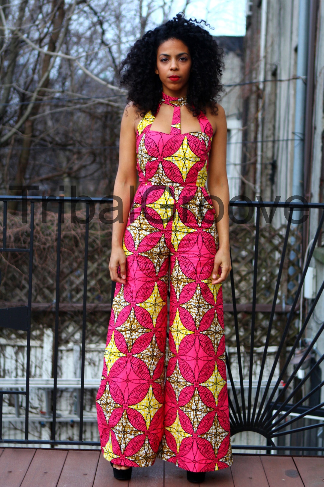 Pink African Ankara Wax Print Wide Leg Jumpsuit - Etsy