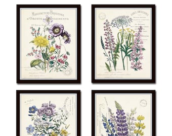 French Botanical Collage Print Set No. 2, Vintage Botanical, Print Set, Wall Art, Giclee, Flower Art, Vintage Botanical, Wildflower Prints