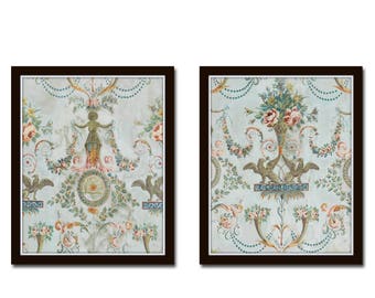Antique French Wall Paper Print Set No. 1, Reproduction, Prints, Giclee, Art Prints, Wall Art, French Style Art, French Design, French Decor