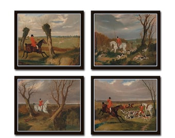 Fox Hunting Print Set No. 2, Reproduction, Giclee, Print, Wall Art, Horse Prints, Dog Prints, Farmhouse, FoxHunting Painting, Equestrian Art