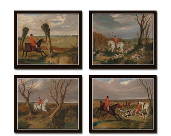 Fox Hunting Print Set No. 2, Reproduction, Giclee, Print, Wall Art, Horse Prints, Dog Prints, Farmhouse, FoxHunting Painting, Equestrian Art