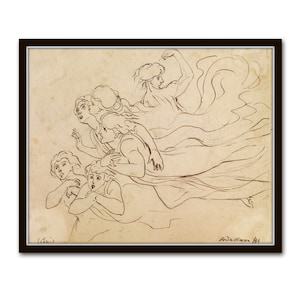 French Sepia Etching, Ascending Angels Art Print, European Vintage Print, French Wall Art, Vintage Sketch Print