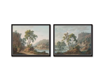 Vintage River Landscape with a Castle, Art Print, English Cottage Decor, Giclee, Print, Wall Art, Vintage Landscape Painting