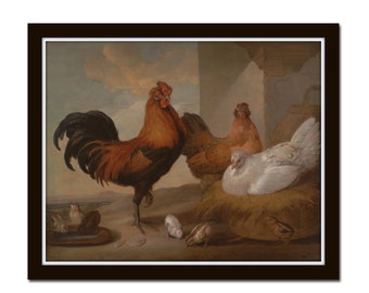 Rooster and Hens Print, Giclee, Print, Wall Art, Art Print, Chicken Print, Kitchen Art, Poultry Print, Modern Farmhouse Art