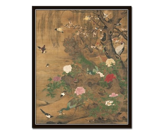 Vintage Chinoiserie Tapestry No. 1, Chinoiserie Art, Botanical Art Print,  Giclee, Bird and Flower Print