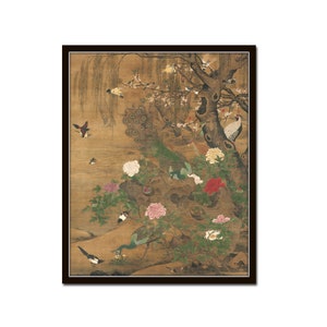 Vintage Chinoiserie Tapestry No. 1, Chinoiserie Art, Botanical Art Print, Giclee, Bird and Flower Print image 1