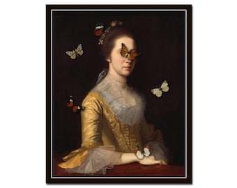 Altered Art Portrait With Butterflies No. 4, Collage Art, Vintage Portrait, Wall Art, Wall Decor, Surreal Portrait, Portrait Painting