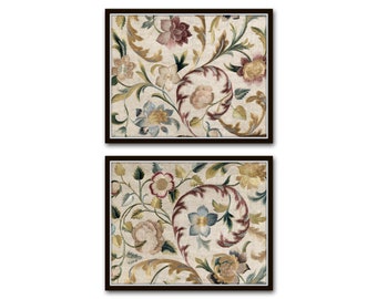 Vintage Italian Textile Print Set, Botanical Prints, Textile Art, Art Prints, Vintage Textile Wall Art, Antique Textile Art, Botanical Art
