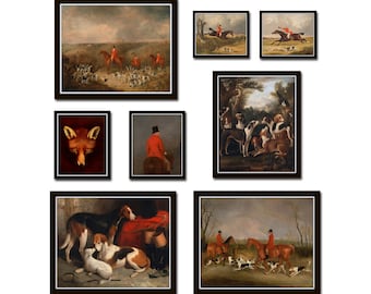 Ensemble mural de galerie d'impressions de chasse au renard n° 1, giclée, art mural, impressions d'art, impression de renard, impression de chevaux, art chien et cheval, impressions de chien, ensemble d'impressions