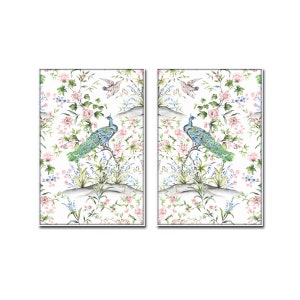 French Chinoiserie Watercolor Print Set No. 1,  Bird and Botanical Print Set, Botanical Prints, Bird Prints, Chinoiserie Art, Granmillennial