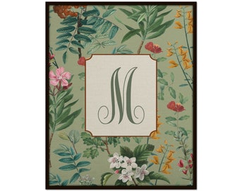 Custom Monogram Print, Botanical Art, New Home Gift, Grandmillennial Decor, Family Gift, Chinoiserie Decor, Wedding Gift, Coastal Decor