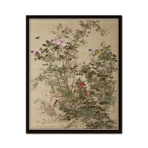 Vintage Chinoiserie Textile Flowers and Insects, Home Decor, Wall Art, Chinoiserie Art, Asian Art, Grandmillennial Art, Vintage Landscape