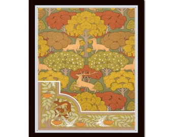 Art Nouveau Forest Poster No. 16, Wall Art, Art Print, Botanical, Art Nouveau Print, Home Decor, Arts and Crafts, Mission Style Art, Giclee