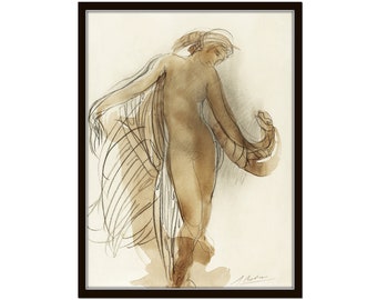 Vintage Figure Drawing, Figurative Art, French Sketch, Wall Art, Wall Decor,