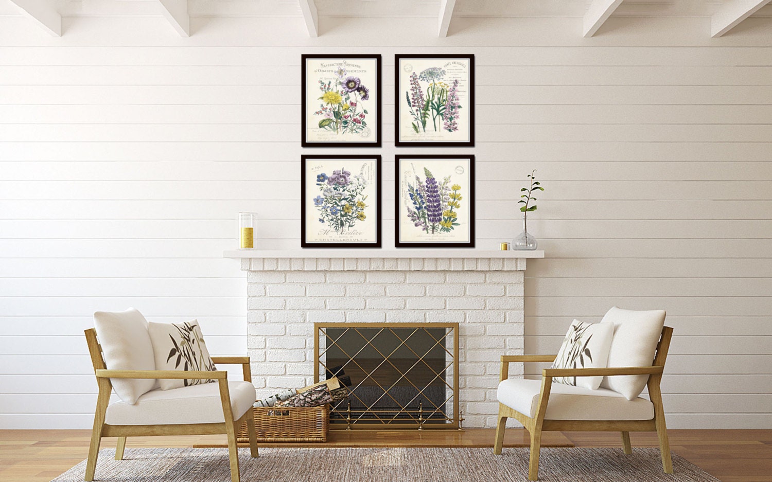 French Botanical Collage Print Set No. 2, Vintage Botanical, Print Set ...