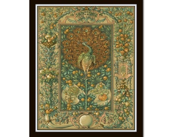 Art Nouveau Peacock Print No. 5, Botanical Print, Giclee, Art Prints, Wall Art, Peacock Print, Vintage Bird Prints, Art Nouveau Print