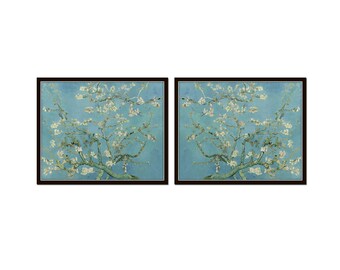 Vintage Almond Blossoms Diptych, Art Print, Giclee, Print, Wall Art, Botanical Art, Vintage Botanical Print