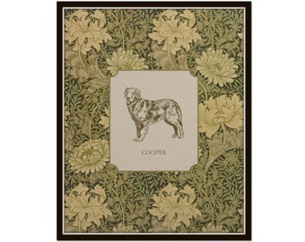 Personalized Golden Retriever Dog Art, William Morris Textile Print, Custom Dog Print, Dog Lover Art Print, Dog Love Gift, Pet Memorial Gift