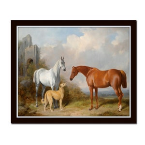Horse and Hound Print No. 2, Vintage Horse Paintings, Print, Wall Art, Home Decor, Vintage Dog Prints, Horse Prints, Antique Horse Art