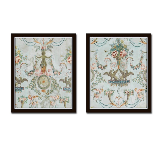 Antique French Wall Paper Print Set No. 1, Vintage Textile Art, Giclee, Wall Art, French Art,French Decor, Chinoiserie, Grandmillennial