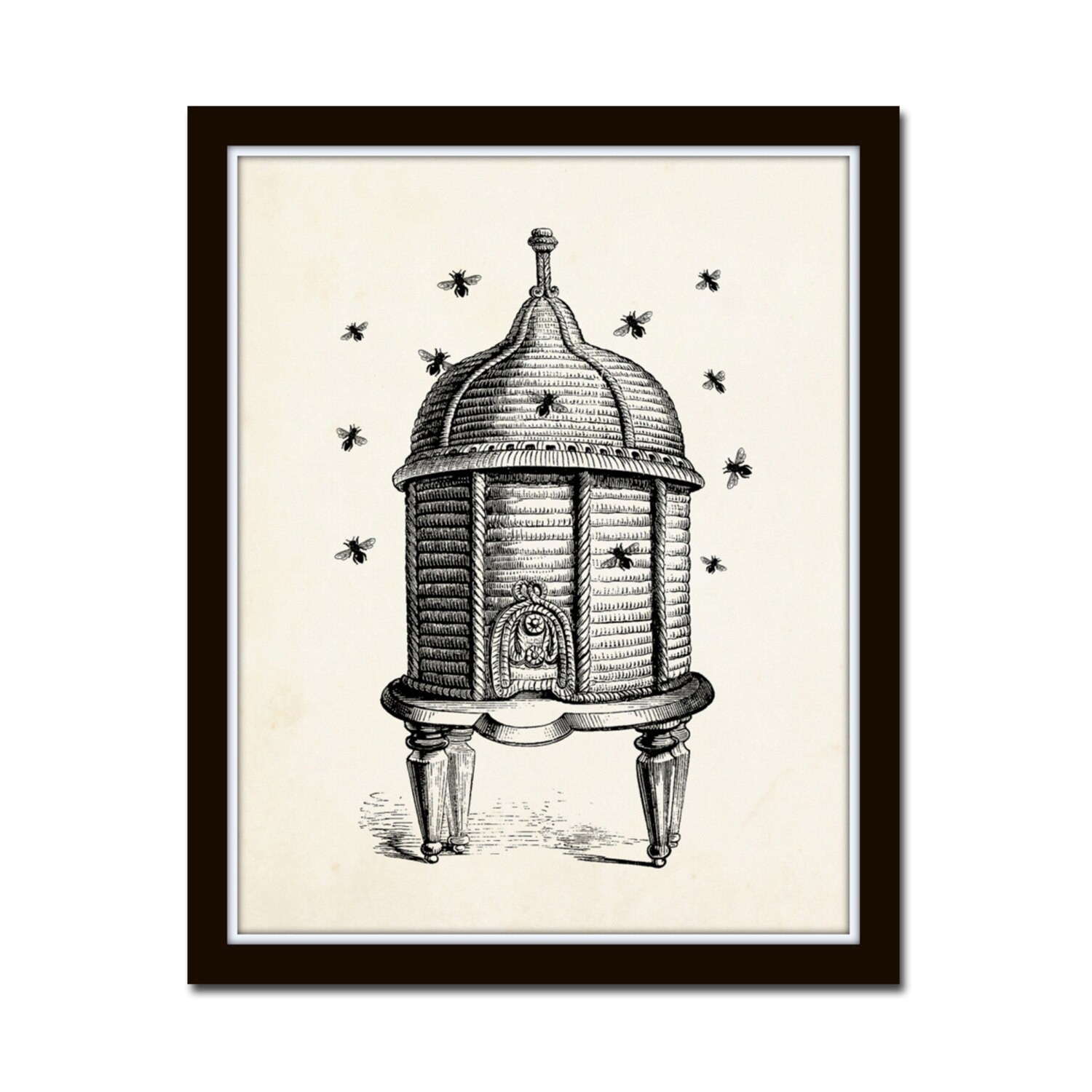 Vintage Bee Hive Illustration, Art Print, Wall Decor, Illustration ...