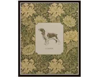 Personalized Spaniel Dog Art, William Morris Textile Print, Custom Dog Print, Dog Lover, Springer Spaniel, Dog Love Gift, Pet Memorial Gift
