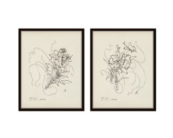 Vintage French Porcelain Sketch Set, Botanical Sketch Art, Porcelain Designs Art, Giclee Home Decor, Botanical Print Set, Botanical Art