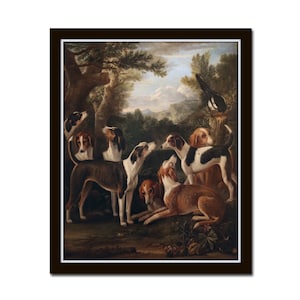 Hounds and a Magpie Print, Vintage Dog Painting, Wall Art, Giclee, Antique Foxhunting Print, British Hunting Art, Antique Dog Paintings