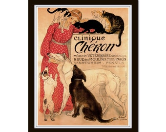 Art Nouveau Print No. 12, Giclee Print,Illustration, Dog Cat Art, Print, Art, Prints, French Poster, Wall Art, Art Nouveau, Dog Print