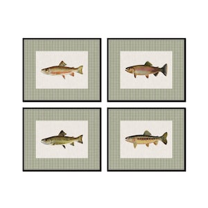 Vintage Trout Collage Print Set, Giclee, Print Set, Cabin Art, Gift for Dad, Fish Print, Trout Prints, Fly Fishing Art, Angler Art, Fish Art