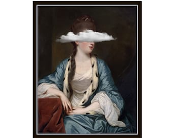 Altered Art Portrait Painting, Head in the Clouds No. 2, Collage Art, Vintage Portrait, Wall Art, Surreal Art, Giclee
