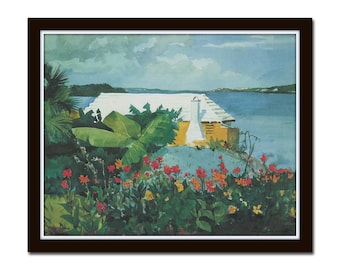 Vintage Tropical Painting No. 1, Giclee, Wall Art, Tropical Art Print,  Beach House Art, Coastal Art,