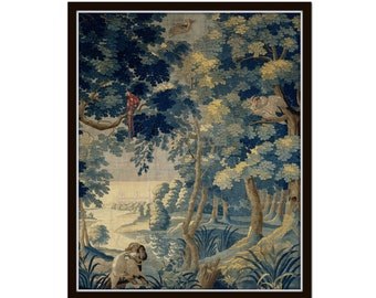 Vintage Landscape Tapestry Print, European Verdure Tapestry, Home Decor, Wall Art, Tree Painting, Vintage Art