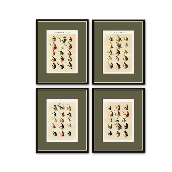 Vintage Fly Fishing Print Set No. 1, Fly Fishing Flies, Fishing Art, Sportsman Art, Cabin Art, Vintage Fishing Art, Lodge Decor, Trout Art