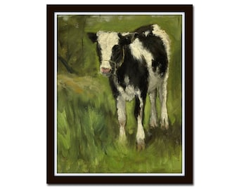 Baby Cow No. 1, Wall Art, Antique Reproduction Painting, Farmhouse Art, Home Decor, Modern Farmhouse, Giclee Print, Farmhouse Art, Cow Print