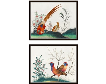 Vintage Pheasants Print Set, Chinoiserie Art, Grand Millennial Decor, Bird Art, Game Bird, Bird Prints