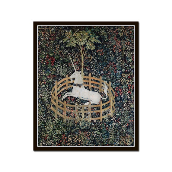 The Unicorn in Captivity, Tapestry Art, Baroque Art, Unicorn Print, Mythological Art, White Unicorn Art Print, European Tapestry Print