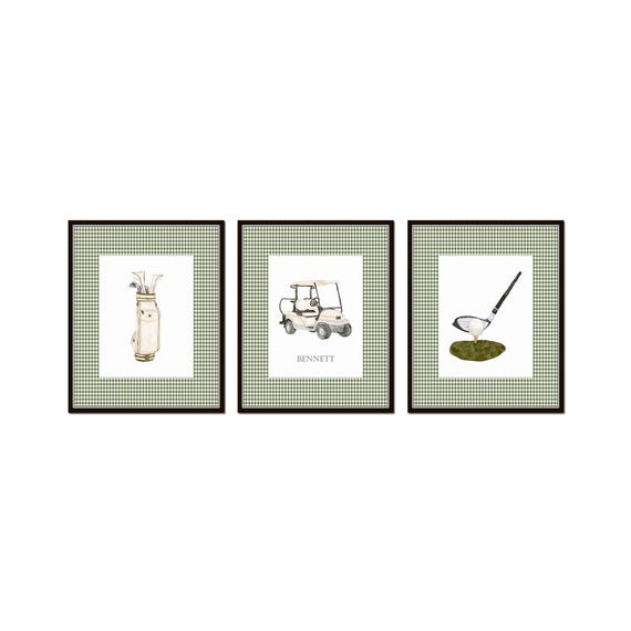 Personalized Golf Print Set, Preppy Art, Custom Golf Art, Custom Gift for Men, Custom Nursery Art, Custom Boys Room Art, Custom Golf Gift