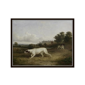 Vintage Dog Painting, Pointers in a Landscape, English Hunting Art, Bird Hunting Art, Home Decor, Wall Art, Giclee, Antique Dog Painting