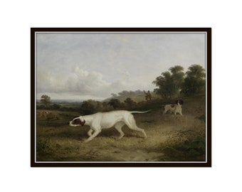Vintage Dog Painting, Pointers in a Landscape, English Hunting Art, Home Decor, Wall Art, Giclee Print