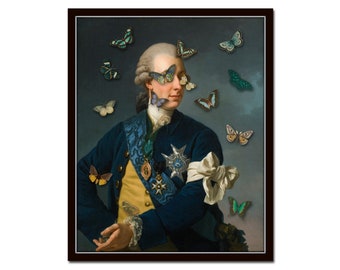 Altered Art Portrait With Butterflies No. 5, Collage Art, Vintage Portrait, Wall Art, Wall Decor, Surreal Portrait, Portrait Painting
