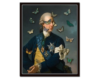 Altered Art Portrait With Butterflies No. 5, Collage Art, Vintage Portrait, Wall Art, Home Decor, Surreal Portrait, Portrait Painting