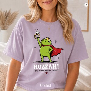 Huzzah Frog Engagement Shirt, Cute Frog Holding Ring T-Shirt, Big Plans Bright Future Shirt, Funny Bride To Be Gift, Cottagecore Engagement