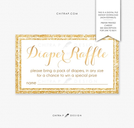 Gold Diaper Raffle Ticket Baby Shower Insert - Printable or Printed, Glitter Sprinkle Invite White Generic Game Instant Download Girl Boy Il_570xn