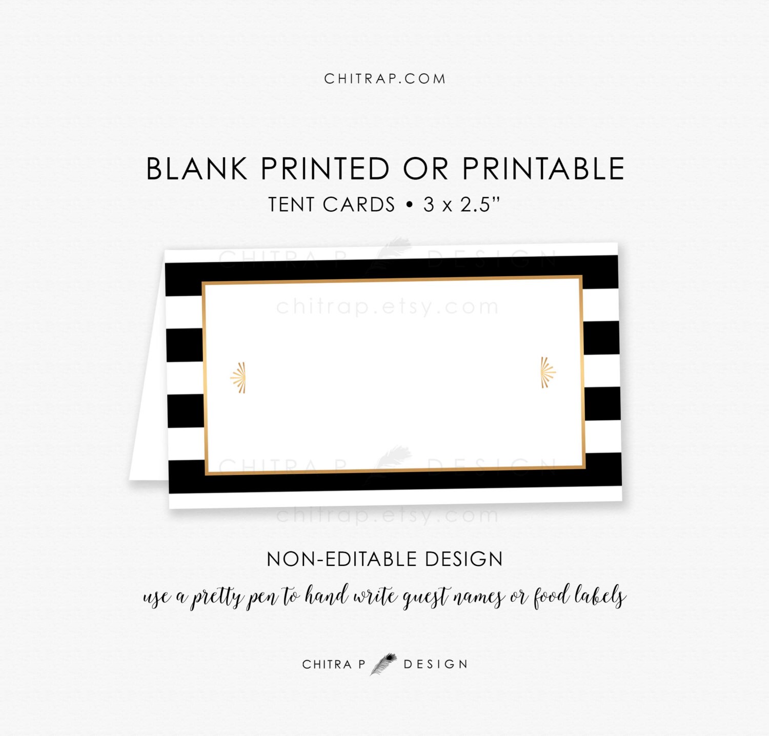 Black Gold Blank Tent Cards Printed/Printable Place Escort Etsy