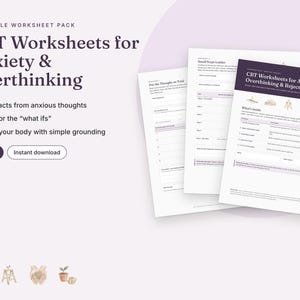 CBT Worksheets for Anxiety and Overthinking, Thought Record, Grounding Worksheet, Worry Worksheet, Therapy Worksheets Printable