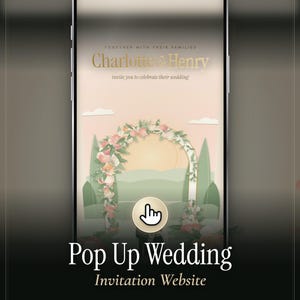 Pop-up bröllopsinbjudan, animerad digital inbjudan med 3D-blombåge och OSA-webbplats